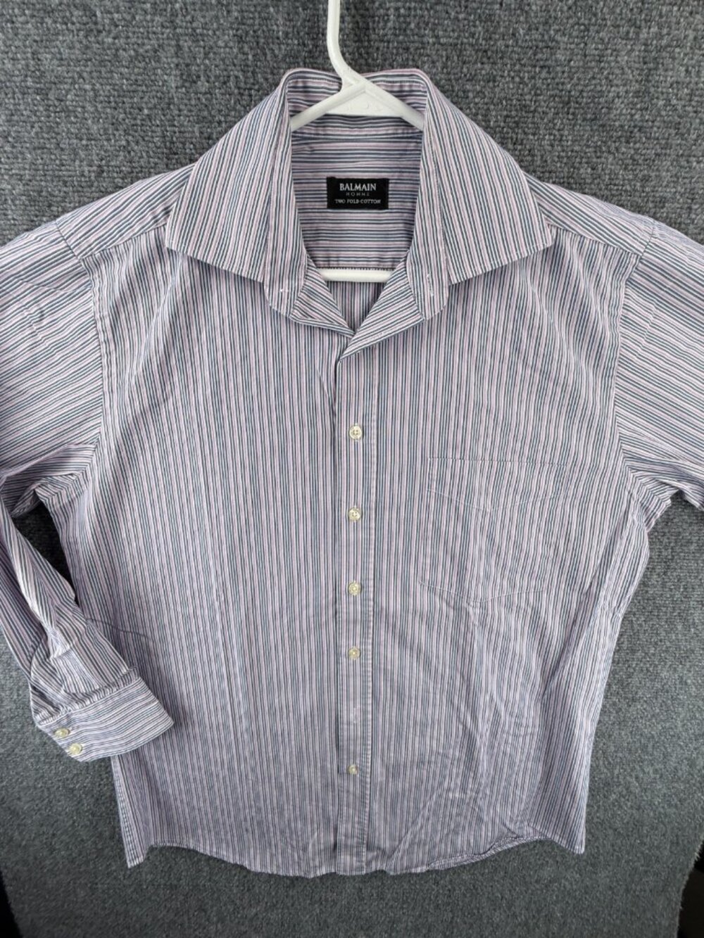 Balmain Striped Cotton 15.5 Long Sleeve Men Shirt Button Up Pocket Adult